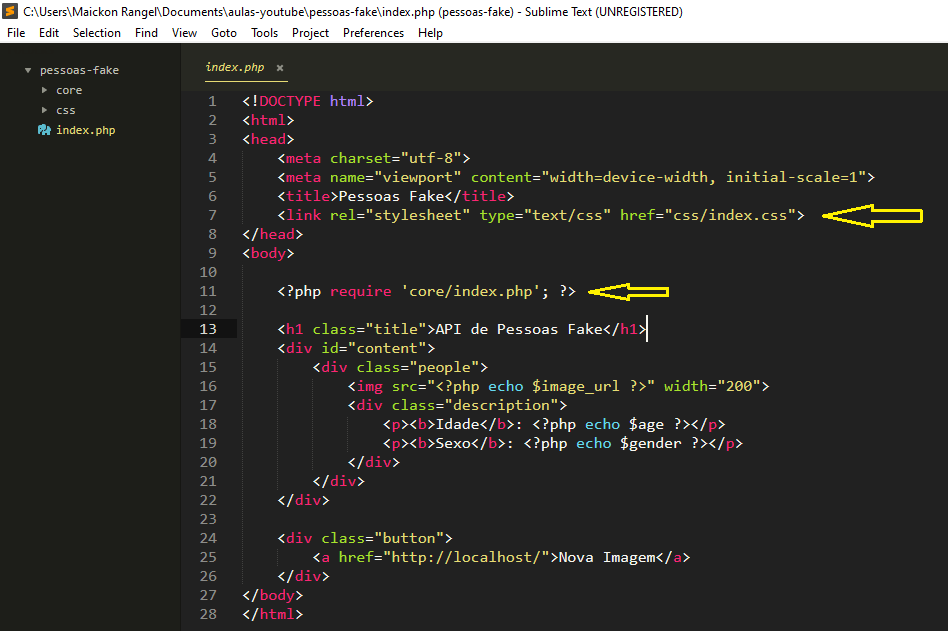 Exemplo de código do projeto de API de pessoas FAKE